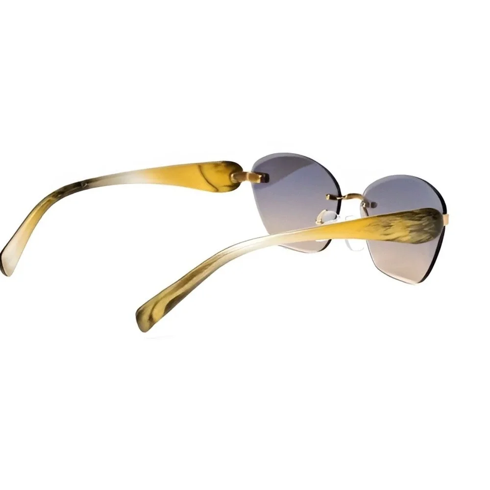 Rimless Butterfly‎ Gradient Sunglasses Gold Hardware Marbled Amber Lentes Gafas